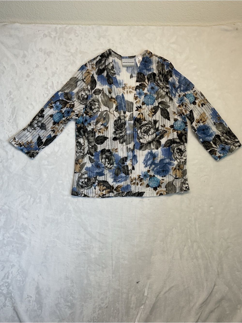 Alfred Dunner Blue Gray Floral Open Cardigan Jacket